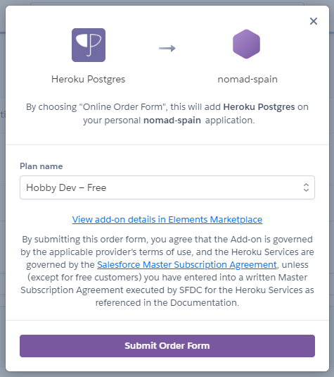 Creación de add-on Postgres en Heroku